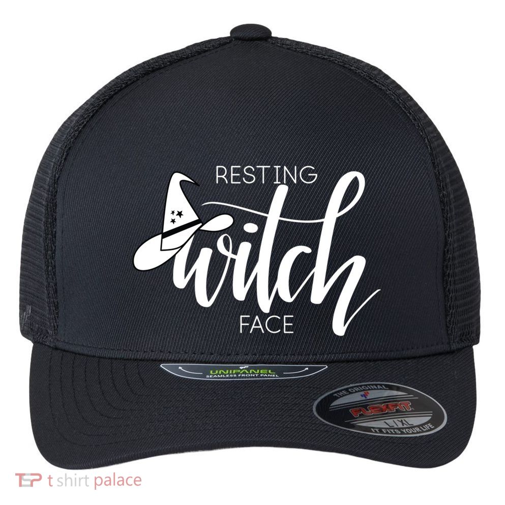 Resting Witch Face With Witch Hat Funny Halloween Design Funny Gift Flexfit Unipanel Trucker Cap