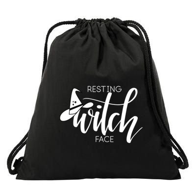 Resting Witch Face With Witch Hat Funny Halloween Design Funny Gift Drawstring Bag