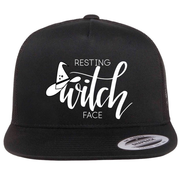 Resting Witch Face With Witch Hat Funny Halloween Design Funny Gift Flat Bill Trucker Hat