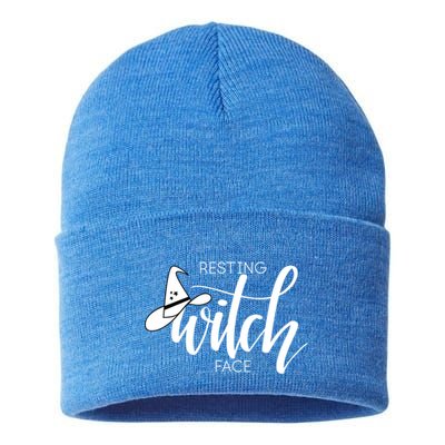 Resting Witch Face With Witch Hat Funny Halloween Design Funny Gift Sustainable Knit Beanie