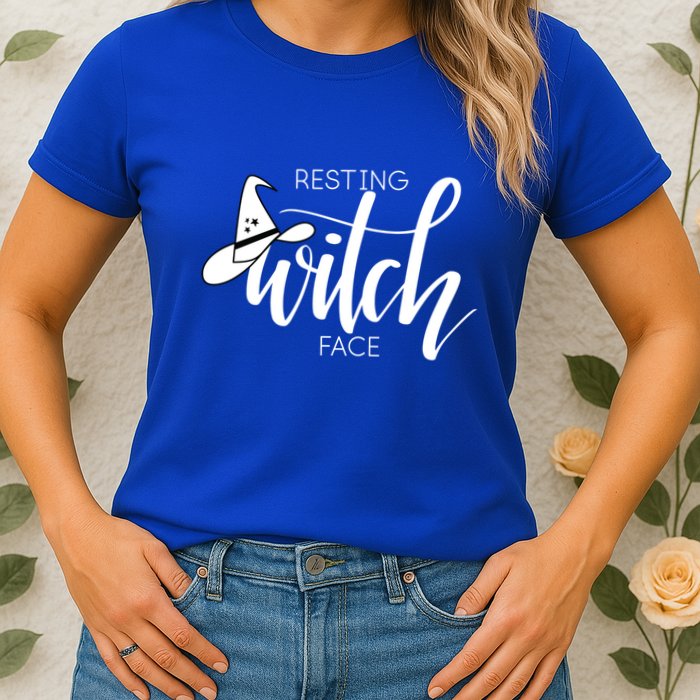 Resting Witch Face With Witch Hat Funny Halloween Design Funny Gift Womens T-Shirt