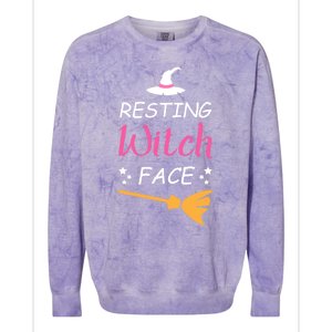 Resting Witch Face Halloween Broomstick Witch Hat Gift Colorblast Crewneck Sweatshirt