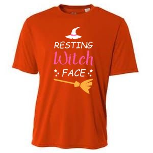 Resting Witch Face Halloween Broomstick Witch Hat Gift Cooling Performance Crew T-Shirt