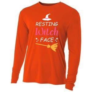 Resting Witch Face Halloween Broomstick Witch Hat Gift Cooling Performance Long Sleeve Crew