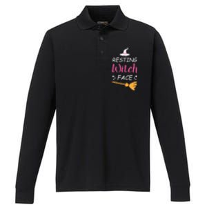 Resting Witch Face Halloween Broomstick Witch Hat Gift Performance Long Sleeve Polo