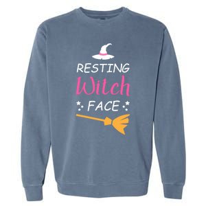 Resting Witch Face Halloween Broomstick Witch Hat Gift Garment-Dyed Sweatshirt