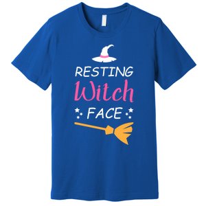 Resting Witch Face Halloween Broomstick Witch Hat Gift Premium T-Shirt