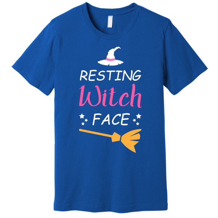 Resting Witch Face Halloween Broomstick Witch Hat Gift Premium T-Shirt