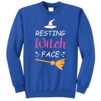 Resting Witch Face Halloween Broomstick Witch Hat Gift Tall Sweatshirt