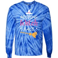 Resting Witch Face Halloween Broomstick Witch Hat Gift Tie-Dye Long Sleeve Shirt