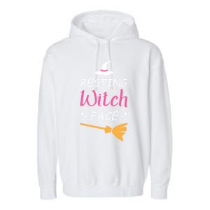 Resting Witch Face Halloween Broomstick Witch Hat Gift Garment-Dyed Fleece Hoodie