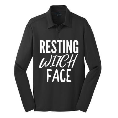 Resting Witch Face Funny Halloween Funny Gift Silk Touch Performance Long Sleeve Polo