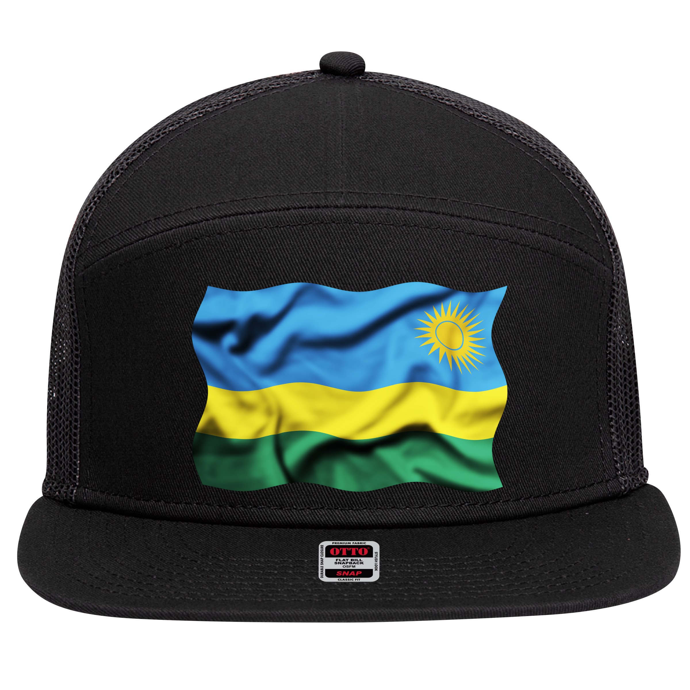 Rwanda Wavey Flag 7 Panel Mesh Trucker Snapback Hat