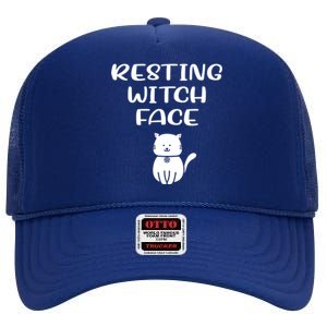 Resting Witch Face Pentacle Cat Wiccan Pagan Cheeky Witch Funny Gift High Crown Mesh Back Trucker Hat