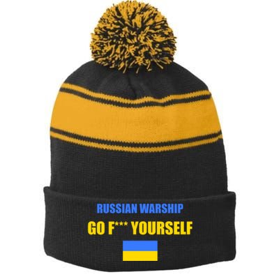 Russian Warship Go F Yourself Ukraine Support Strong Peace Stripe Pom Pom Beanie