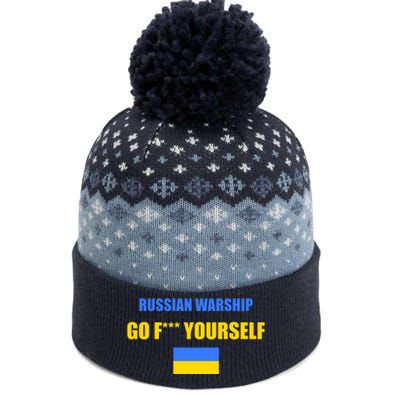 Russian Warship Go F Yourself Ukraine Support Strong Peace The Baniff Cuffed Pom Beanie