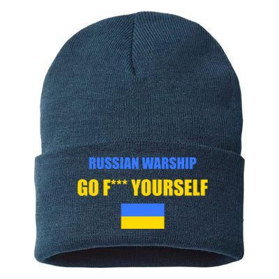 Russian Warship Go F Yourself Ukraine Support Strong Peace Sustainable Knit Beanie