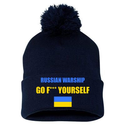 Russian Warship Go F Yourself Ukraine Support Strong Peace Pom Pom 12in Knit Beanie