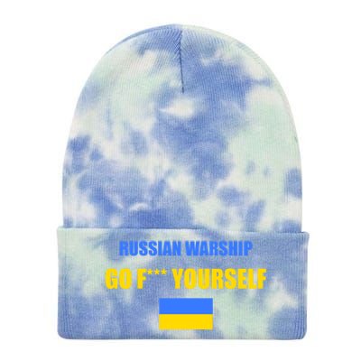 Russian Warship Go F Yourself Ukraine Support Strong Peace Tie Dye 12in Knit Beanie