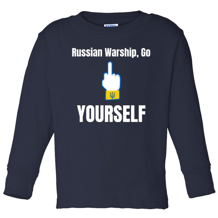 Russian Warship Go F**K Yourself Middle Finger Ukraine Toddler Long Sleeve Shirt