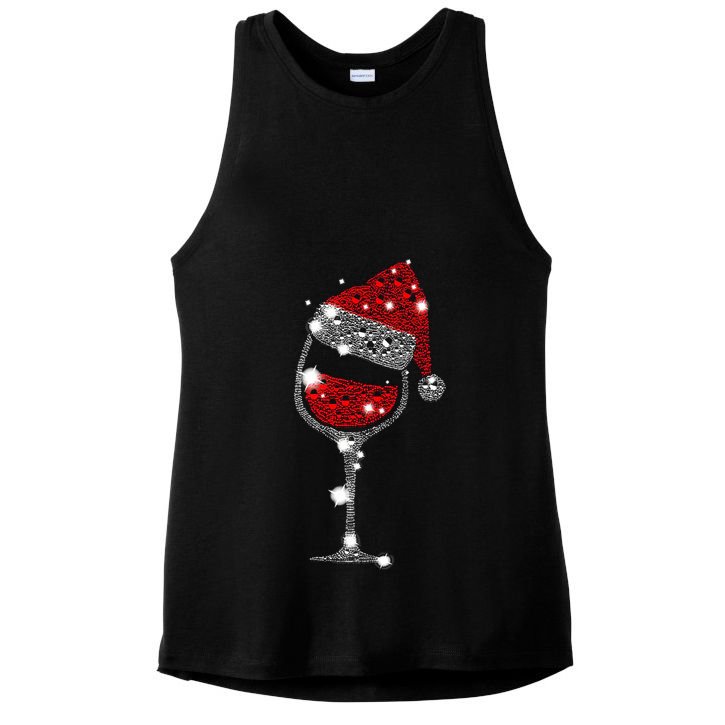 Red Wine Glass Christmas Tee Funny Santa Hat Xmas Gift Great Gift Ladies PosiCharge Tri-Blend Wicking Tank