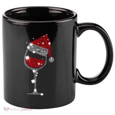 Red Wine Glass Christmas Tee Funny Santa Hat Xmas Gift Great Gift 11oz C Handle Ceramic Mug