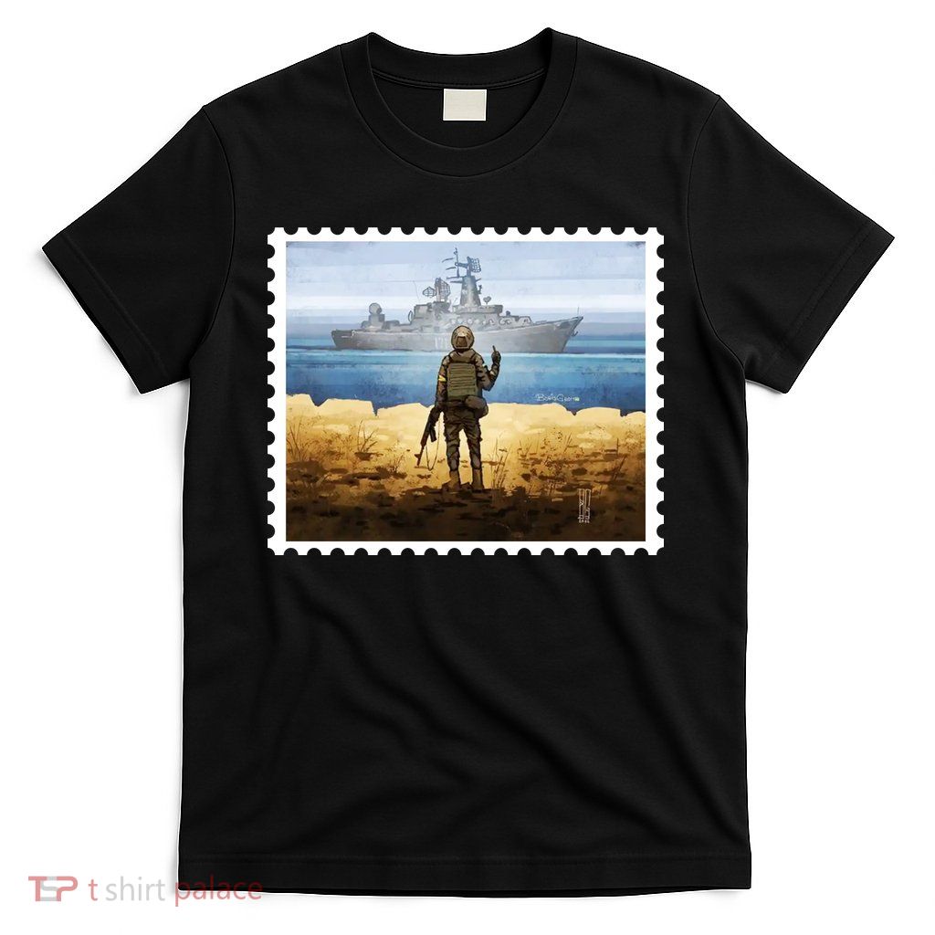 Russian Warship Go F Yourself Ukraine Postage Stamp Ukrainian Pride T-Shirt