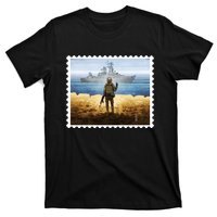 Russian Warship Go F Yourself Ukraine Postage Stamp Ukrainian Pride T-Shirt