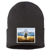 Russian Warship Go F Yourself Ukraine Postage Stamp Ukrainian Pride Sustainable Knit Beanie