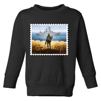 Russian Warship Go F Yourself Ukraine Postage Stamp Ukrainian Pride Toddler Sweatshirt