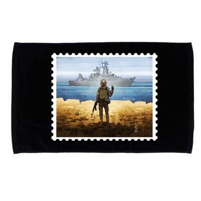 Russian Warship Go F Yourself Ukraine Postage Stamp Ukrainian Pride Microfiber Hand Towel