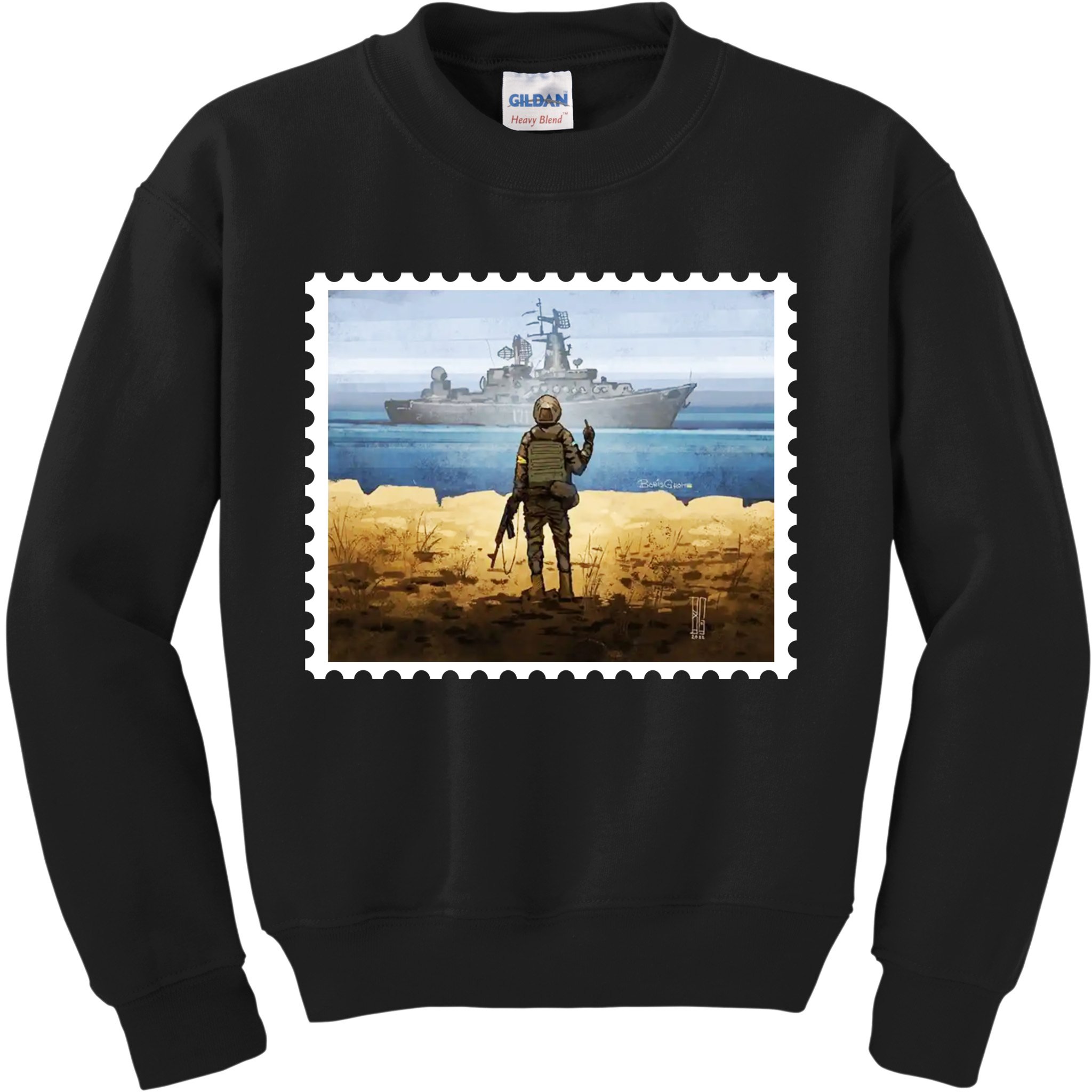 Russian Warship Go F Yourself Ukraine Postage Stamp Ukrainian Pride Kids Sweatshirt