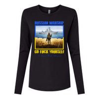 Russian Warship Go F Yourself I Stand With Ukraine Postage Stamp Womens Cotton Relaxed Long Sleeve T-Shirt