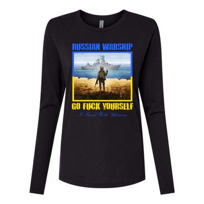 Russian Warship Go F Yourself I Stand With Ukraine Postage Stamp Womens Cotton Relaxed Long Sleeve T-Shirt