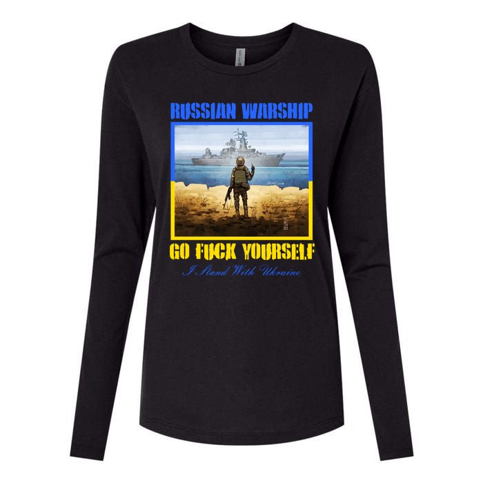 Russian Warship Go F Yourself I Stand With Ukraine Postage Stamp Womens Cotton Relaxed Long Sleeve T-Shirt