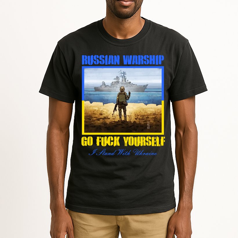 Russian Warship Go F Yourself I Stand With Ukraine Postage Stamp Tall T-Shirt