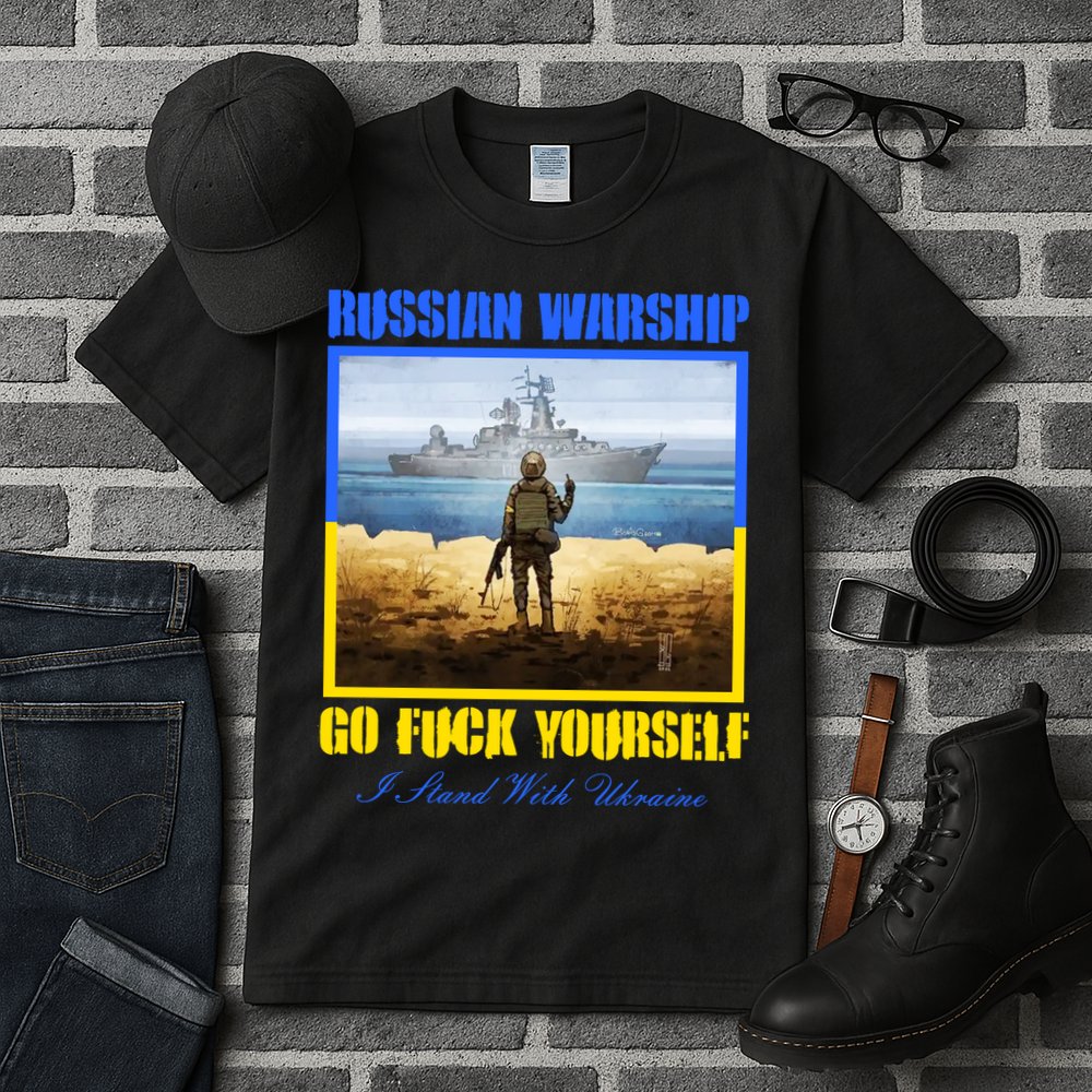 Russian Warship Go F Yourself I Stand With Ukraine Postage Stamp Tall T-Shirt