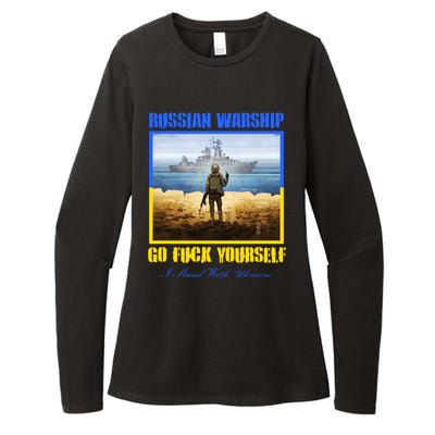 Russian Warship Go F Yourself I Stand With Ukraine Postage Stamp Womens CVC Long Sleeve Shirt