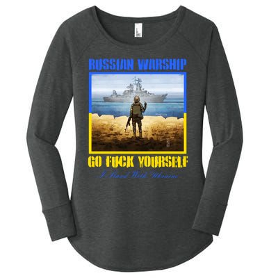 Russian Warship Go F Yourself I Stand With Ukraine Postage Stamp Women's Perfect Tri Tunic Long Sleeve Shirt