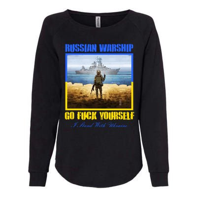 Russian Warship Go F Yourself I Stand With Ukraine Postage Stamp Womens California Wash Sweatshirt