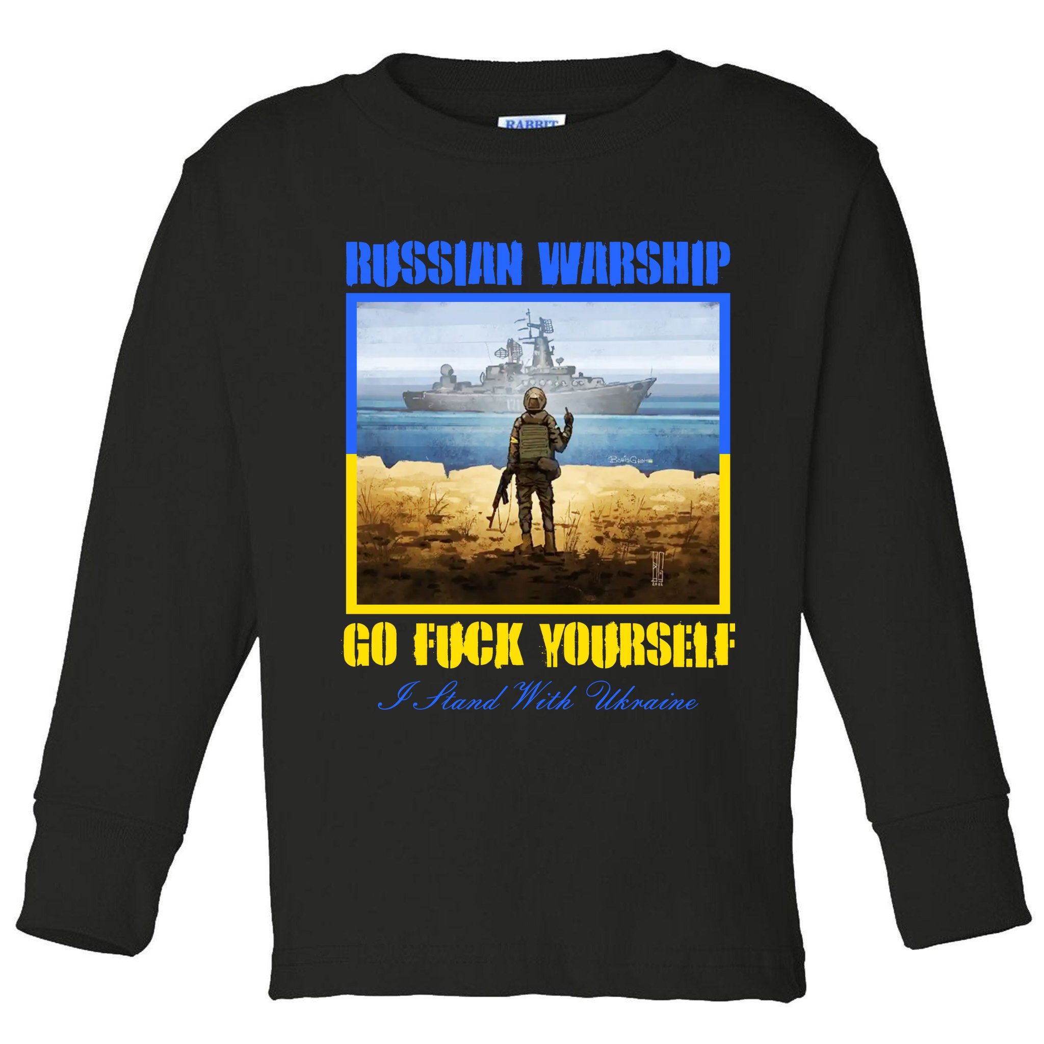 Russian Warship Go F Yourself I Stand With Ukraine Postage Stamp Toddler Long Sleeve Shirt