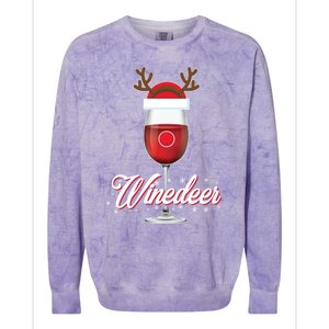 Red Wine Glass With Reindeer Hat Merry Winemas Winedeer Gift Colorblast Crewneck Sweatshirt