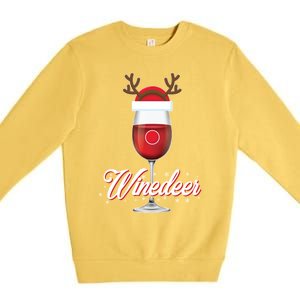 Red Wine Glass With Reindeer Hat Merry Winemas Winedeer Gift Premium Crewneck Sweatshirt