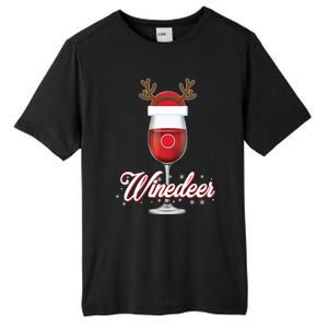 Red Wine Glass With Reindeer Hat Merry Winemas Winedeer Gift Tall Fusion ChromaSoft Performance T-Shirt