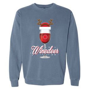 Red Wine Glass With Reindeer Hat Merry Winemas Winedeer Gift Garment-Dyed Sweatshirt