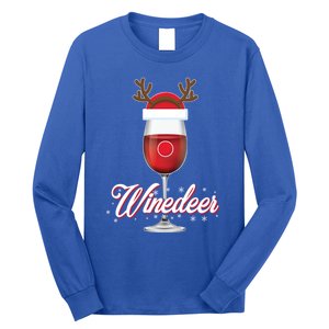 Red Wine Glass With Reindeer Hat Merry Winemas Winedeer Gift Long Sleeve Shirt