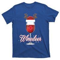 Red Wine Glass With Reindeer Hat Merry Winemas Winedeer Gift T-Shirt