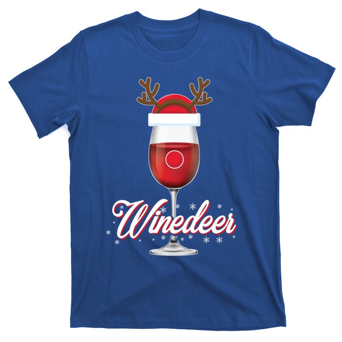 Red Wine Glass With Reindeer Hat Merry Winemas Winedeer Gift T-Shirt