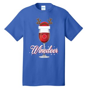 Red Wine Glass With Reindeer Hat Merry Winemas Winedeer Gift Tall T-Shirt