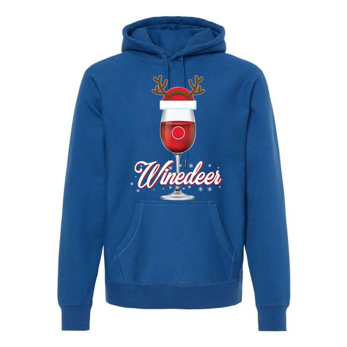 Red Wine Glass With Reindeer Hat Merry Winemas Winedeer Gift Premium Hoodie